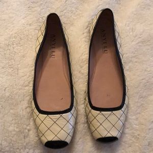 Anyi Lu Patent Leather Cream Quilted Flats